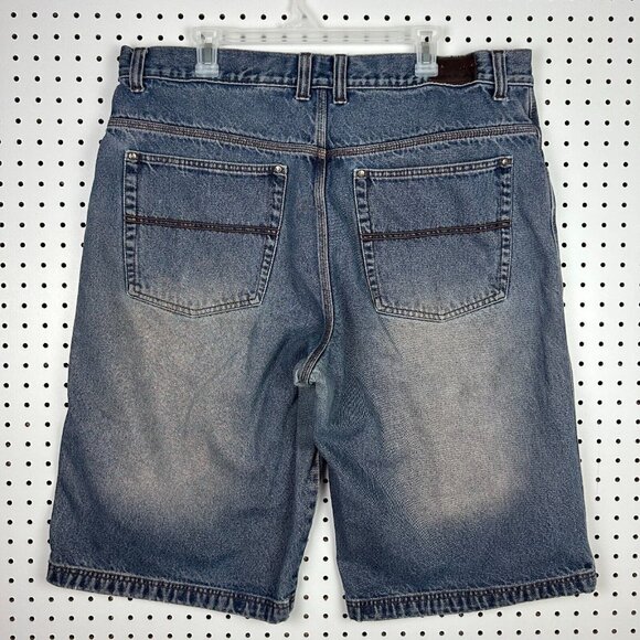 Jordan Craig Grunge Baggy Jean Shorts Sz 40 Blue Hip Hop Jort Wide Leg Skate Y2K - Picture 1 of 7